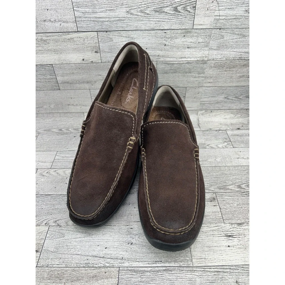 Clarks Mens‎ Brown Suede Slip On Loafer Shoes Size 10M